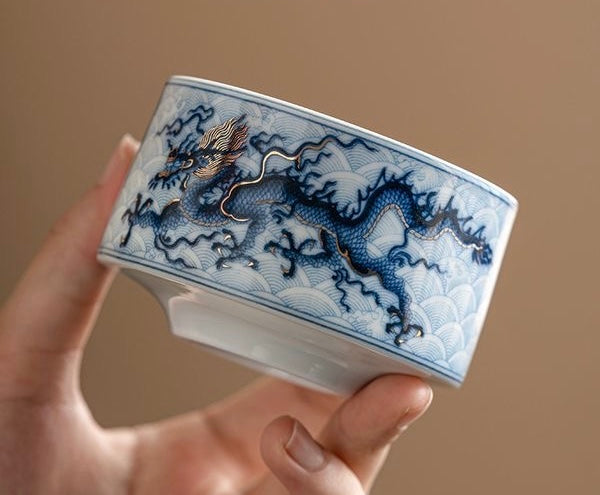 M015. Gorgeous golden line dragon teacup
