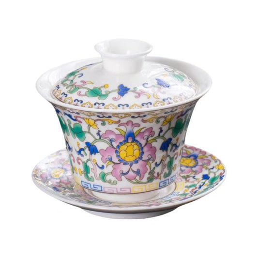 Gaiwan 01. Enamel glazed quaint style flower pattern Gaiwan